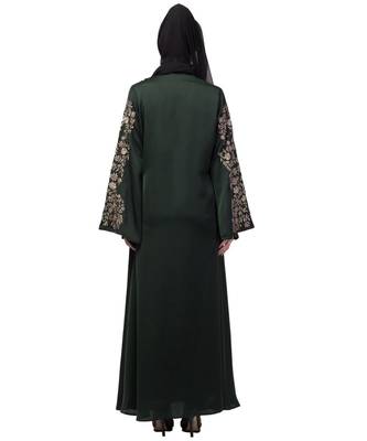 Black Nazneen Neck and Sleeve Resham Embroidered Eid Ramadan A-Line Party Abaya 7