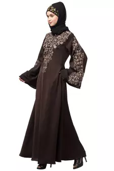 Nazneen Neck and Sleeve Resham Embroidered  A line Party Abaya