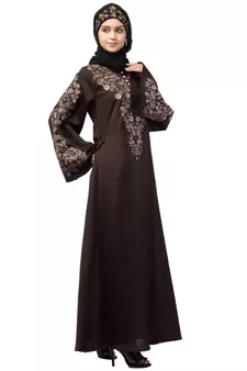 Nazneen Neck and Sleeve Resham Embroidered  A line Party Abaya