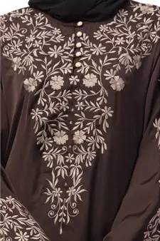 Nazneen Neck and Sleeve Resham Embroidered  A line Party Abaya