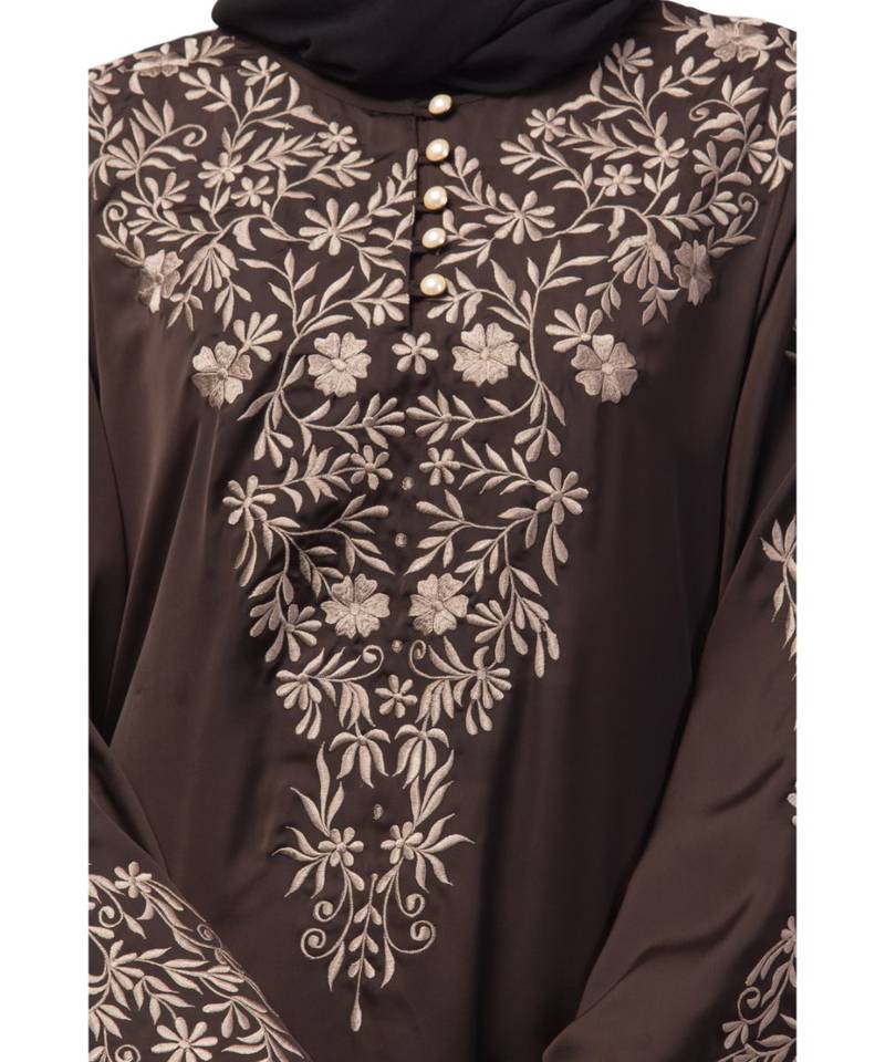Nazneen Neck and Sleeve Resham Embroidered  A line Party Abaya