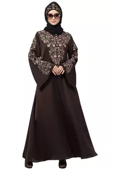 Nazneen Neck and Sleeve Resham Embroidered  A line Party Abaya