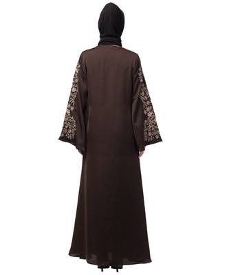 Nazneen Neck and Sleeve Resham Embroidered  A line Party Abaya 7