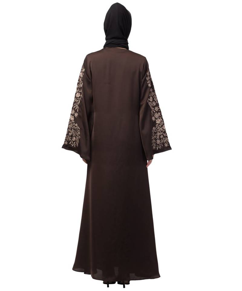 Nazneen Neck and Sleeve Resham Embroidered  A line Party Abaya