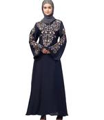 Nazneen Neck and Sleeve Resham Embroidered  A line Party Abaya