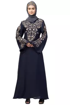 Nazneen Neck and Sleeve Resham Embroidered  A line Party Abaya