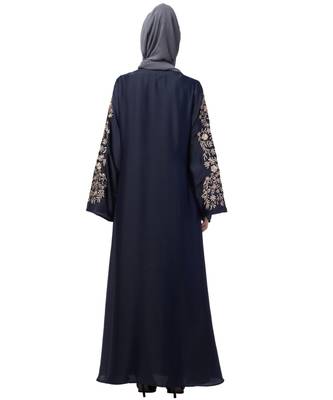 Nazneen Neck and Sleeve Resham Embroidered  A line Party Abaya 3