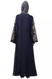Nazneen Neck and Sleeve Resham Embroidered  A line Party Abaya