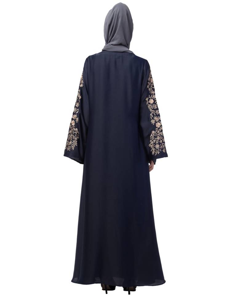 Nazneen Neck and Sleeve Resham Embroidered  A line Party Abaya