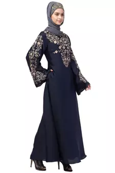 Nazneen Neck and Sleeve Resham Embroidered  A line Party Abaya