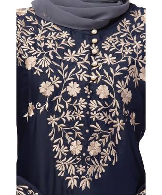 Nazneen Neck and Sleeve Resham Embroidered  A line Party Abaya 6