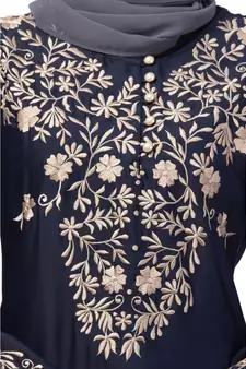 Nazneen Neck and Sleeve Resham Embroidered  A line Party Abaya