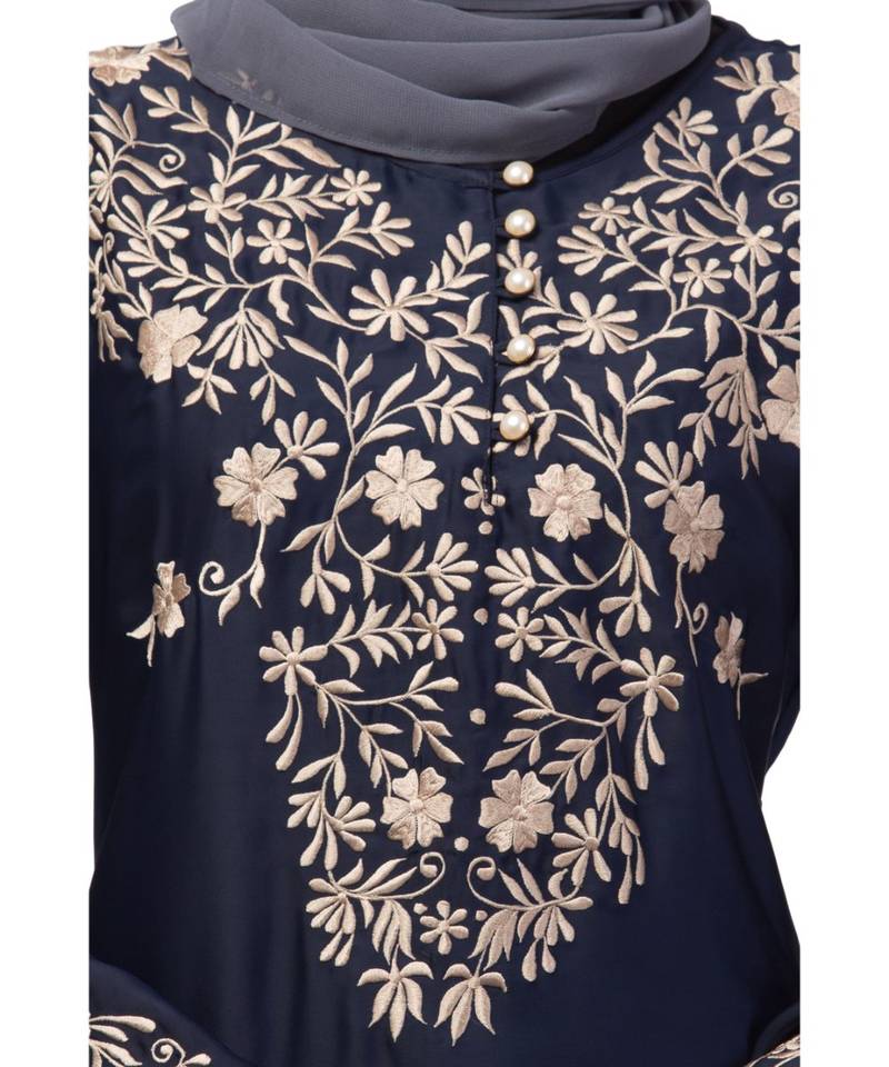 Nazneen Neck and Sleeve Resham Embroidered  A line Party Abaya