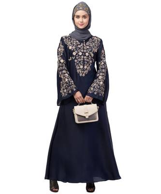 Nazneen Neck and Sleeve Resham Embroidered  A line Party Abaya 7