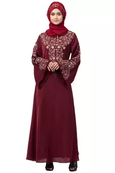 Nazneen Neck and Sleeve Resham Embroidered  A line Party Abaya