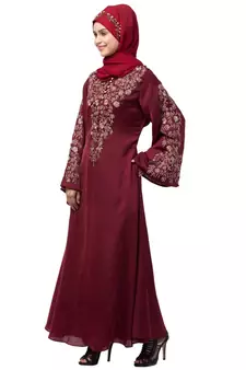Nazneen Neck and Sleeve Resham Embroidered  A line Party Abaya