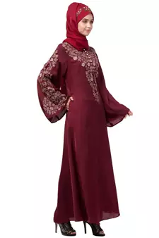 Nazneen Neck and Sleeve Resham Embroidered  A line Party Abaya