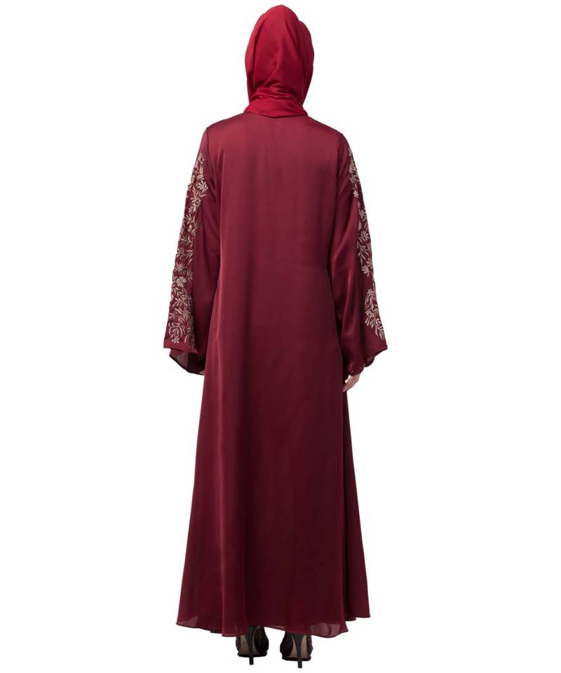 Nazneen Neck and Sleeve Resham Embroidered  A line Party Abaya