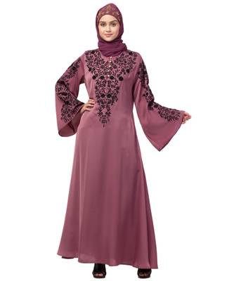 Nazneen Neck and Sleeve Resham Embroidered  A line Party Abaya 1