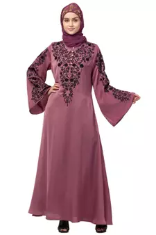 Nazneen Neck and Sleeve Resham Embroidered  A line Party Abaya