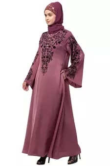 Nazneen Neck and Sleeve Resham Embroidered  A line Party Abaya