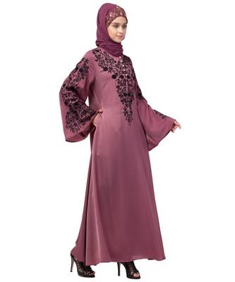 Nazneen Neck and Sleeve Resham Embroidered  A line Party Abaya 4
