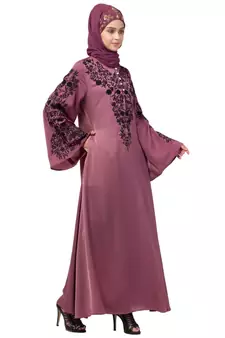 Nazneen Neck and Sleeve Resham Embroidered  A line Party Abaya