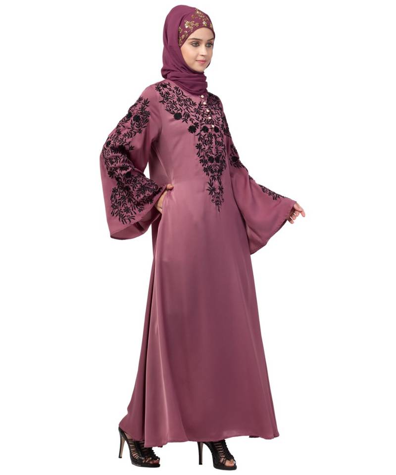 Nazneen Neck and Sleeve Resham Embroidered  A line Party Abaya