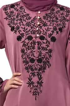 Nazneen Neck and Sleeve Resham Embroidered  A line Party Abaya