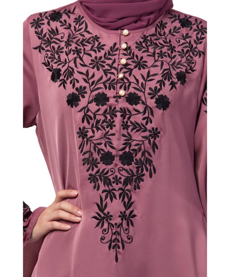 Nazneen Neck and Sleeve Resham Embroidered  A line Party Abaya