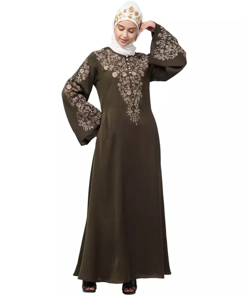 Nazneen Neck and Sleeve Resham Embroidered  A line Party Abaya