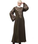 Nazneen Neck and Sleeve Resham Embroidered  A line Party Abaya