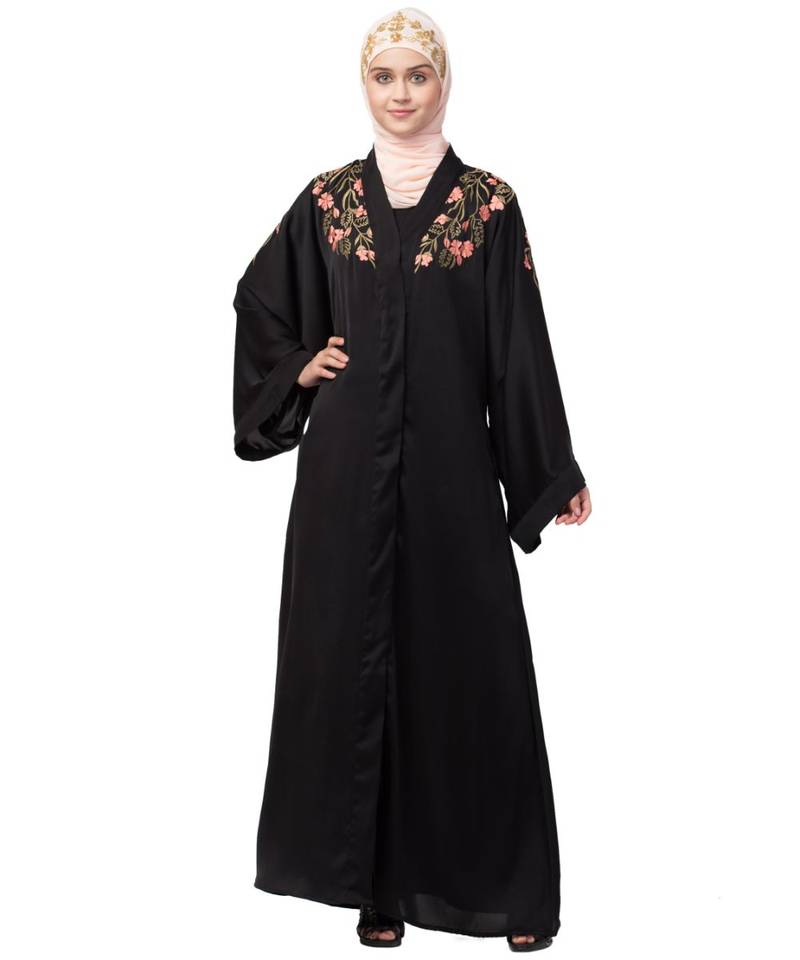 Nazneen Front to back Resham embroidery front open Abaya