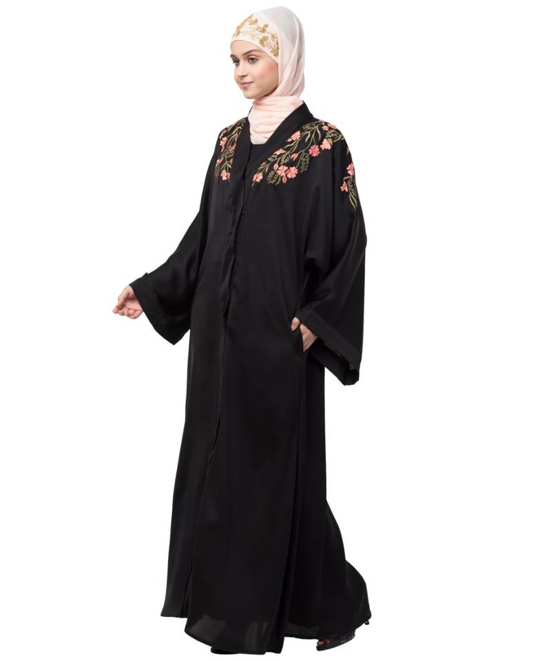 Nazneen Front to back Resham embroidery front open Abaya