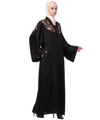 Nazneen Front to back Resham embroidery front open Abaya 5