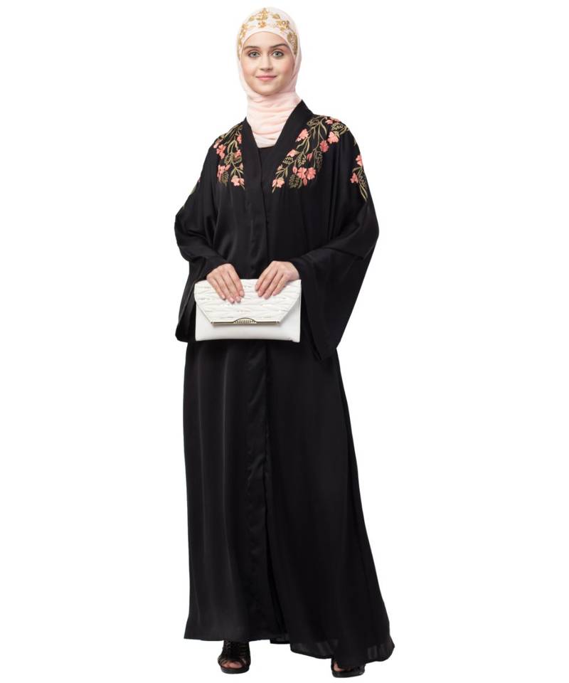 Nazneen Front to back Resham embroidery front open Abaya