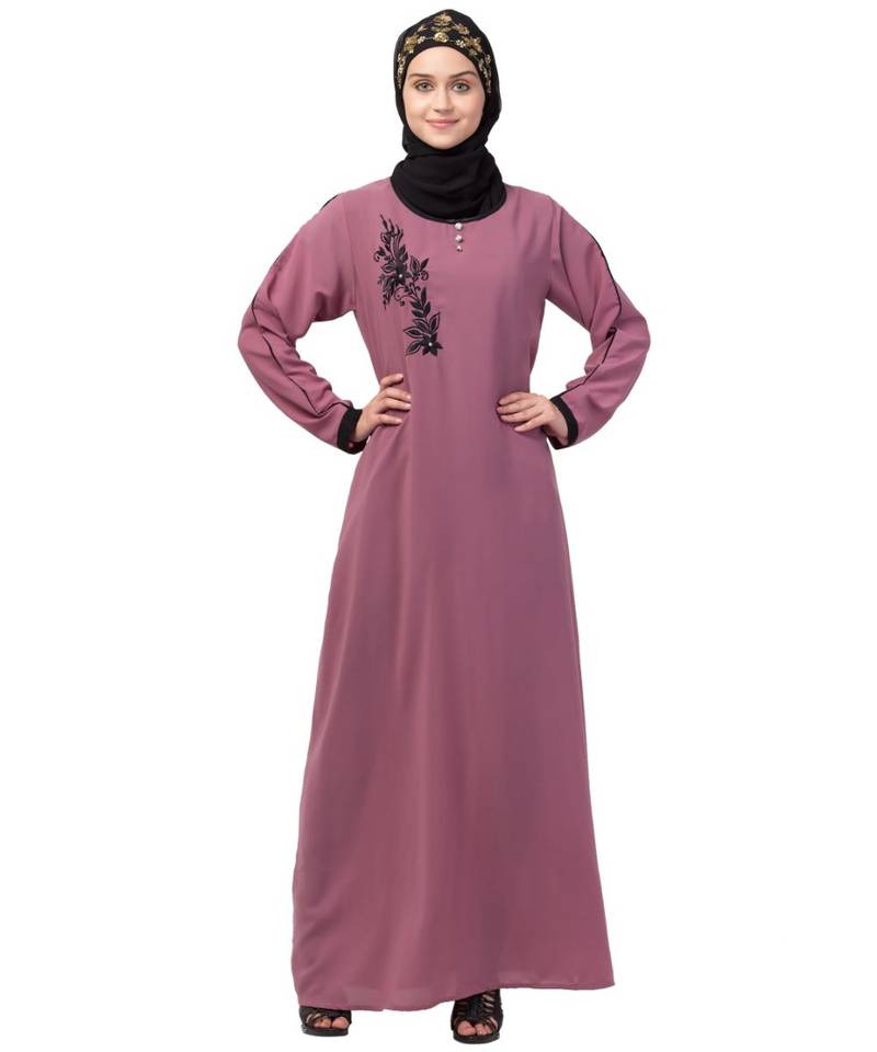 Nazneen side  embroidery contrast piping Abaya