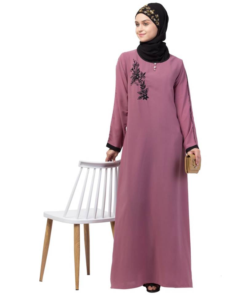 Nazneen side  embroidery contrast piping Abaya