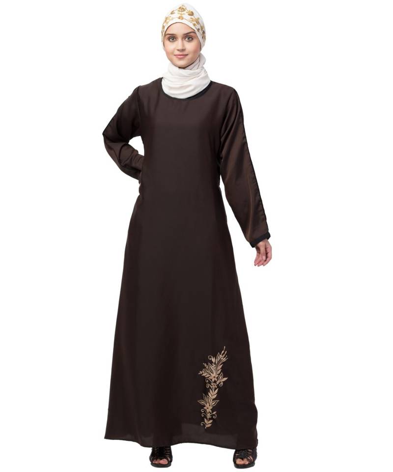 Nazneen Bottom Embroidery Contrast Piping Abaya