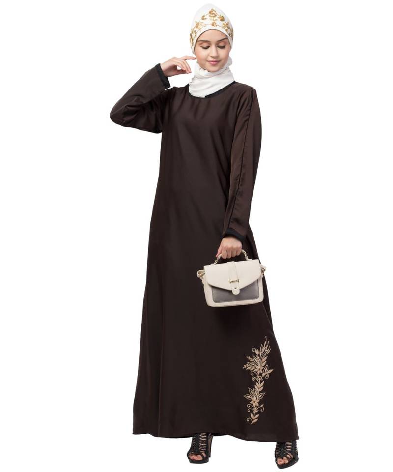 Nazneen Bottom Embroidery Contrast Piping Abaya