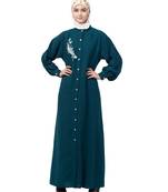 Nazneen Front Open Side embroidery  Contrast Button Abaya