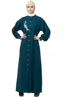 Nazneen Front Open Side embroidery  Contrast Button Abaya