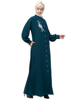 Nazneen Front Open Side embroidery  Contrast Button Abaya 4