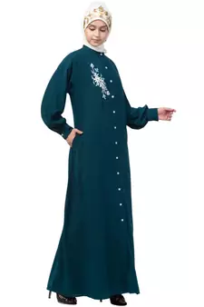 Nazneen Front Open Side embroidery  Contrast Button Abaya