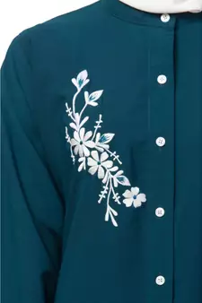 Nazneen Front Open Side embroidery  Contrast Button Abaya