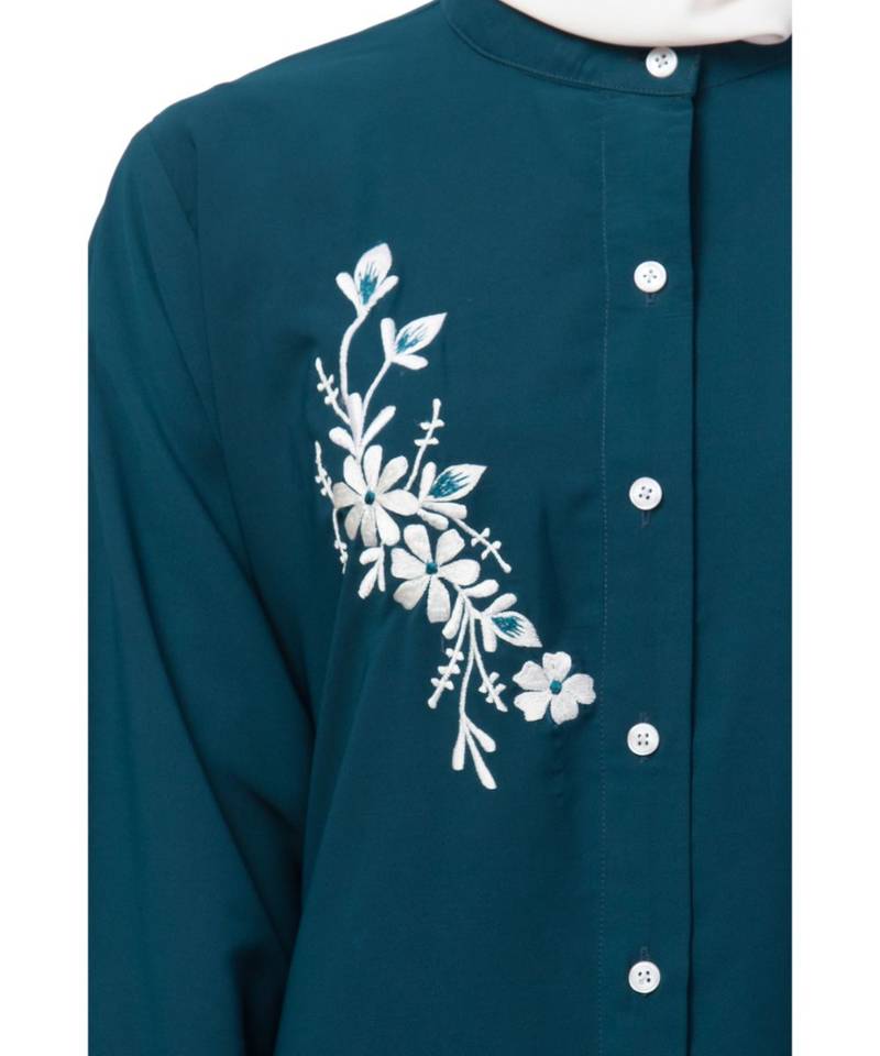 Nazneen Front Open Side embroidery  Contrast Button Abaya