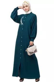 Nazneen Front Open Side embroidery  Contrast Button Abaya
