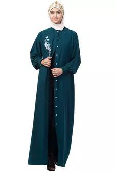 Nazneen Front Open Side embroidery  Contrast Button Abaya