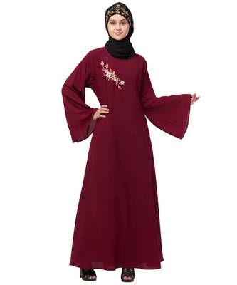Nazneen Side Resham Embroidery Bell sleeve A line Abaya 2