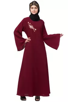 Nazneen Side Resham Embroidery Bell sleeve A line Abaya